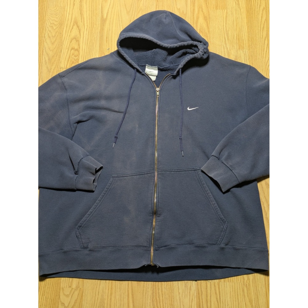 Nike Mens Vintage Y2K Full Zip Embroidered Swoosh Hoodie Navy Blue XXL